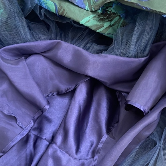 ABS By Allen Scwartz Navy & Green 'Blue Lagoon' Jacquard Strapless dress size 2 - Picture 10 of 12